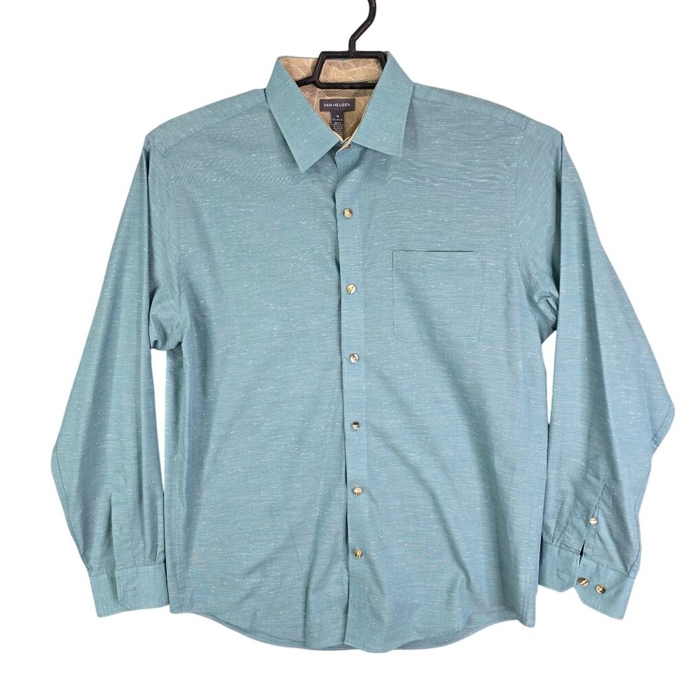 Mens Blue Van Heusen Shirt Long Sleeve Button Down Cotton Blend Size M 15-15.5